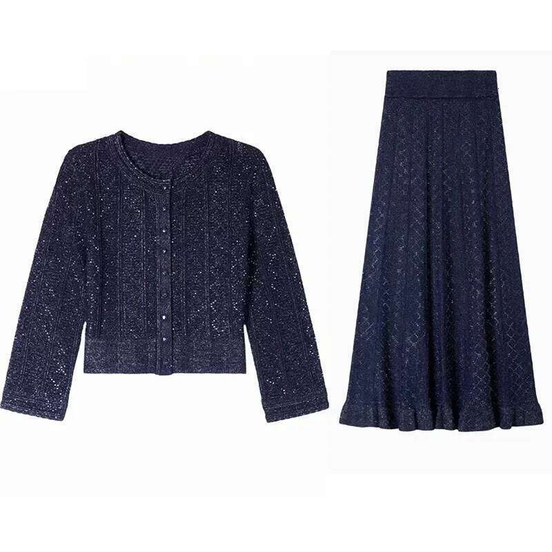 Spring/Summer New Sparkle Hollow Stripe Two Piece Set Women's Fashion Top And Skirt Mdng260311