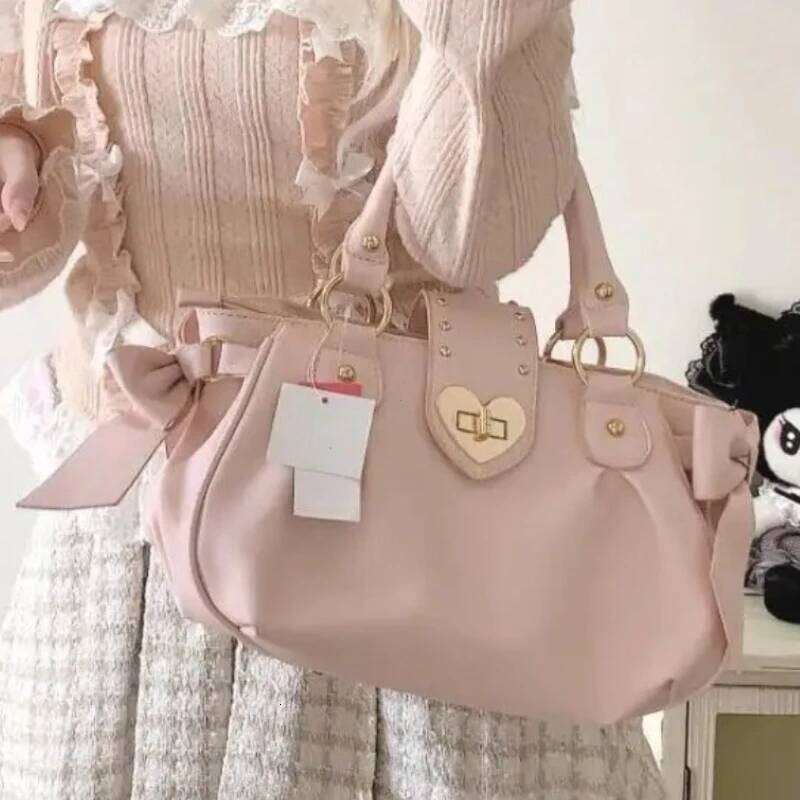 Harajuku Bow Pink Hand Purse Women Japanese Style Soft Casual Crossbody Bag Ladies Sweet Cute Large Capacity Shoulder Bags XJ260311