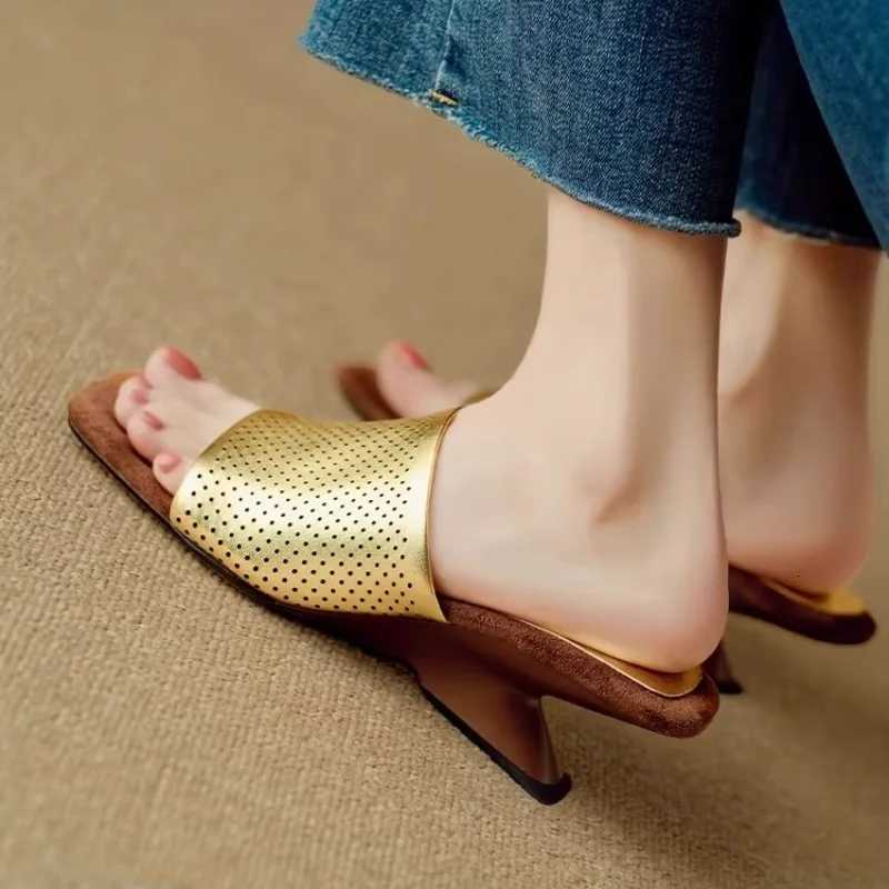 New Square Open Toe Wedge Sandals Women Elegant Genuine Leather Summer New Special-Shaped Heel Fashion Dress Party Shoes K260311