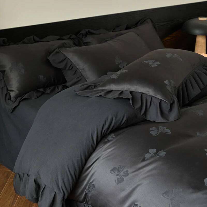 3pcs Black,White Duvet 1*Duvet Cover + 2*Pillowcase, Without Core, Butterfly knot jacquard Bedding Set H260311