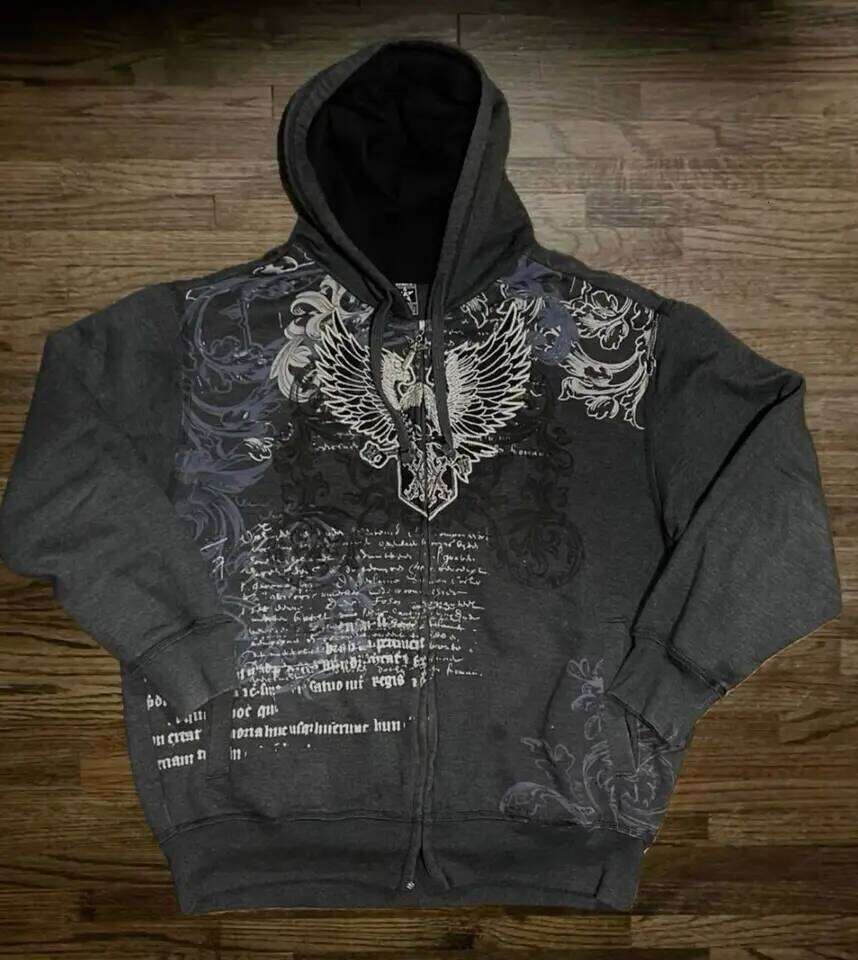 Harajuku Y2K New Fleece Thickened Goth Print Zipper Women Street Hip Hop Joker Loose Sweatshirt Couple Casual Punk Hoodie 26H0311