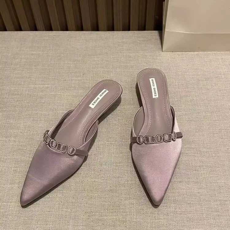 2025 New Fashion Rhinestones Ladies Heeled Sandals Shoes Female Low Heel Slides Shoes for Women Mules K260311