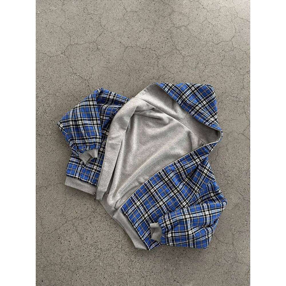 New Oversized Reversible Designer Clothing Cotton Hoodie with Plaid Lining Sweatshirt Streetwear 26H0311