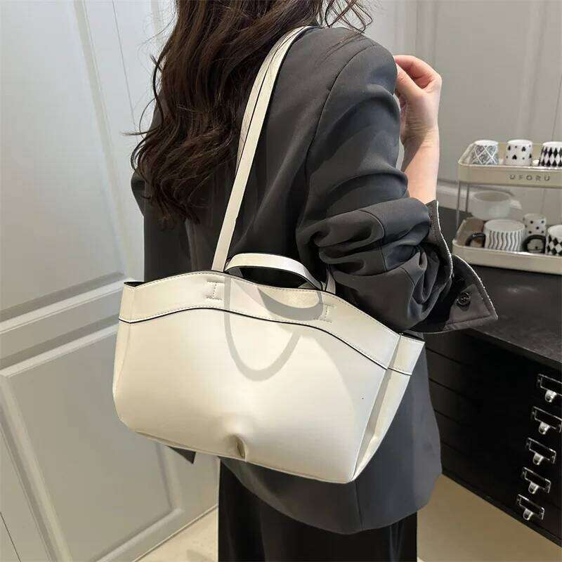 Solid Color Soft Leather Handbag Women Single Shoulder Tote Bag, Large Capacity Commuting Set Handbags Shopping Cross Body Bags XJ260311