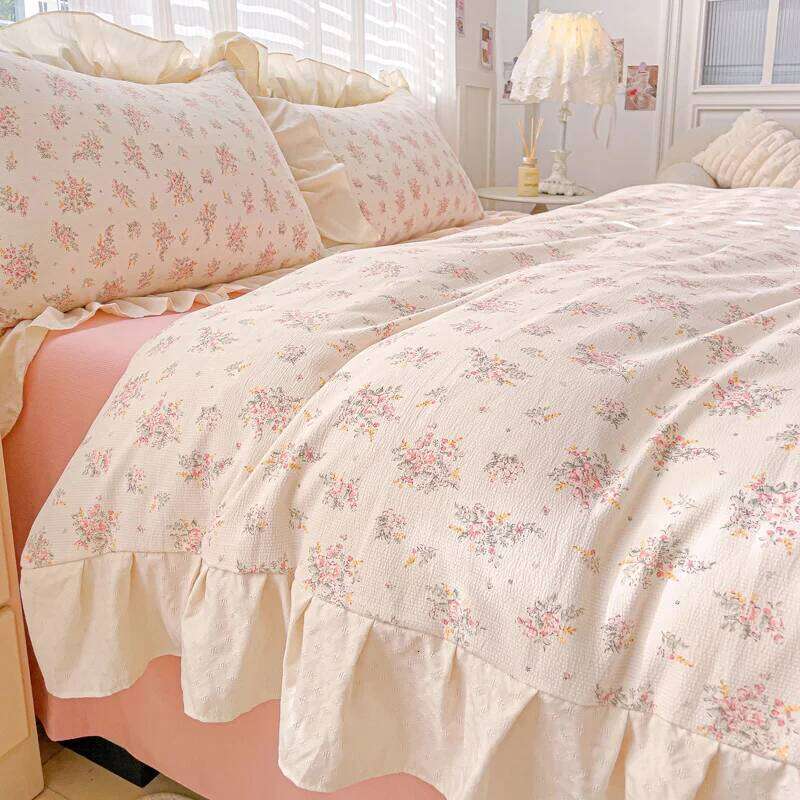 3pcs Korean lace Duvet 1*Duvet Cover + 2*Pillowcase, Without Core, plants printing Bedding Set H260311
