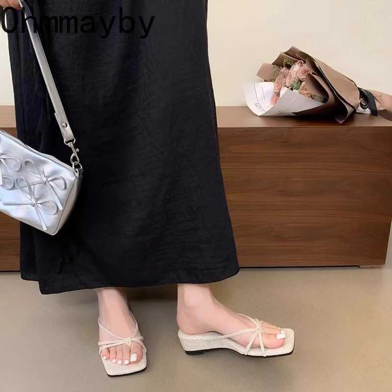 2025 Summer Women Wedges Heel Flip Flop Fashion Leopard Print Clip Toe Slides Ladies Outdoor Beach Dress K260311