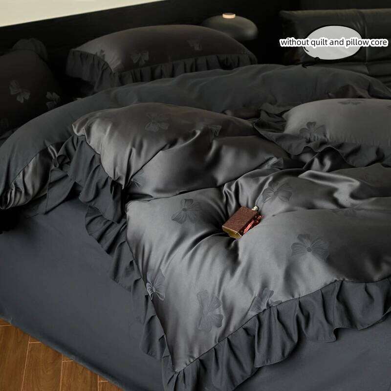 3pcs Black,White Duvet 1*Duvet Cover + 2*Pillowcase, Without Core, Butterfly knot jacquard Bedding Set H260311