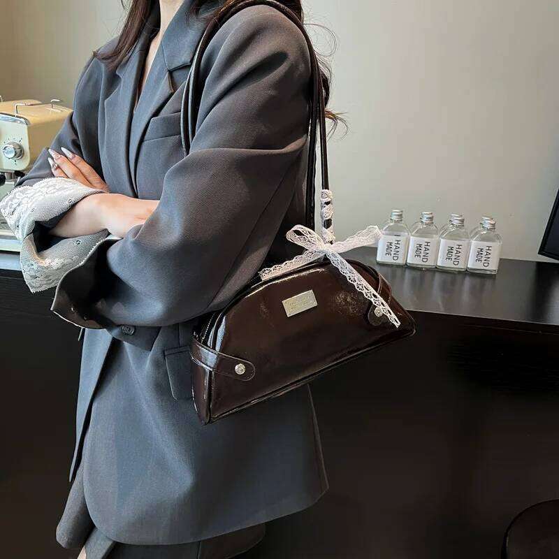 Retro Solid Color Women Shoulder Shell Bag Lace Commuter Versatile Ladies Underarm Bags Simple Portable Female Purse Handbags XJ260311