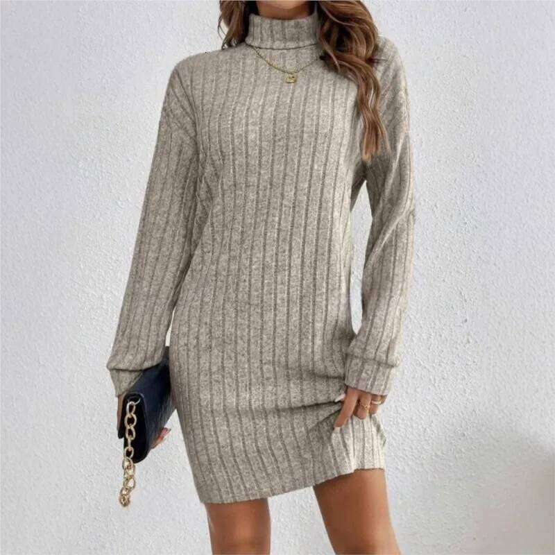 Women's Dress 2025 New Autumn Winter Knitted Casual Long-sleeved High-neck Loose And Comfortable Women Dresses Streetwear Z260311