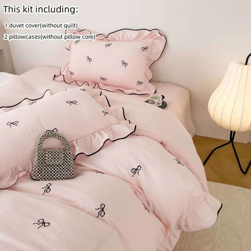 Cute Embroidered Including A Quilt Cover and Pillowcases 4pcs Set of Korean Girls' Bedding Bedroom Decoration H260311