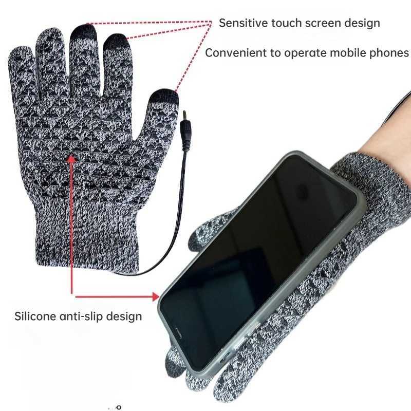 USB ELEctric Heating Gloves Anti Slip Five Finger Hand Warm Thickened Charging Constant TEMperature for Outdoor Cycling M260311
