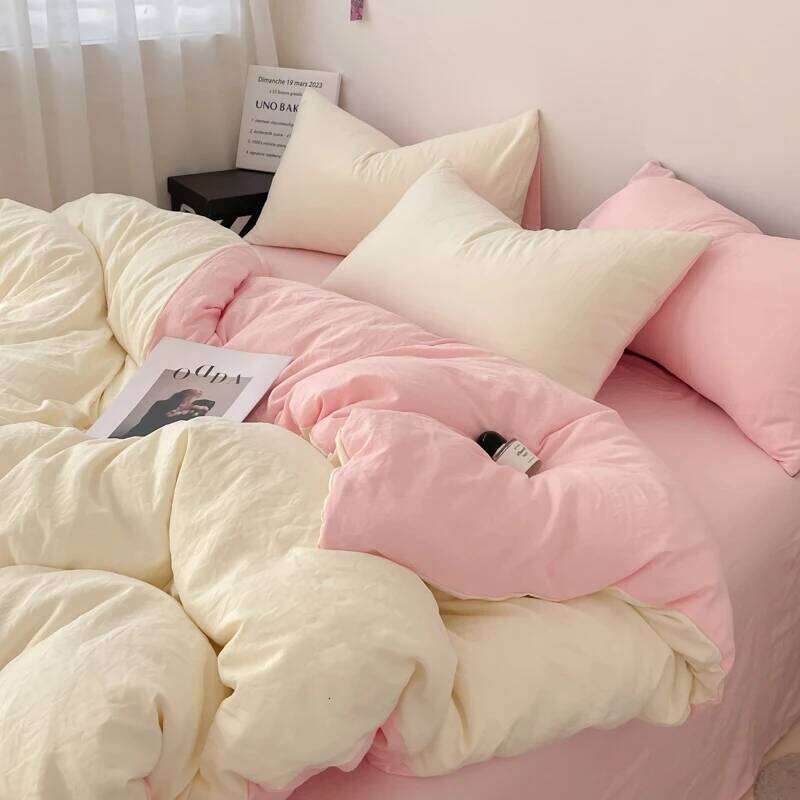 Super Cute Solid Bedding Set 3-Piece , 1 Duvet Cover 2 Pillowcases, Contrasting Color Design, Machine Washable,Colorfast H260311 - view 4