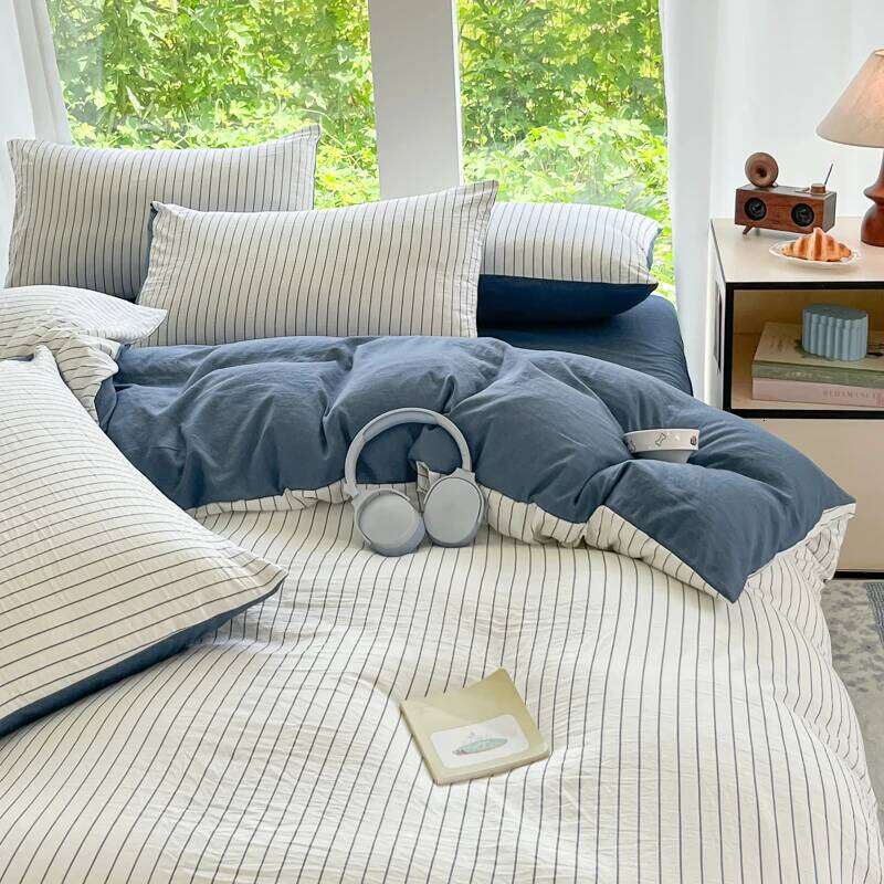 3-piece Two-tone color strip 1* bed cover +2* pillowcase, no filling Soft, comfortable and breathable bedding H260311
