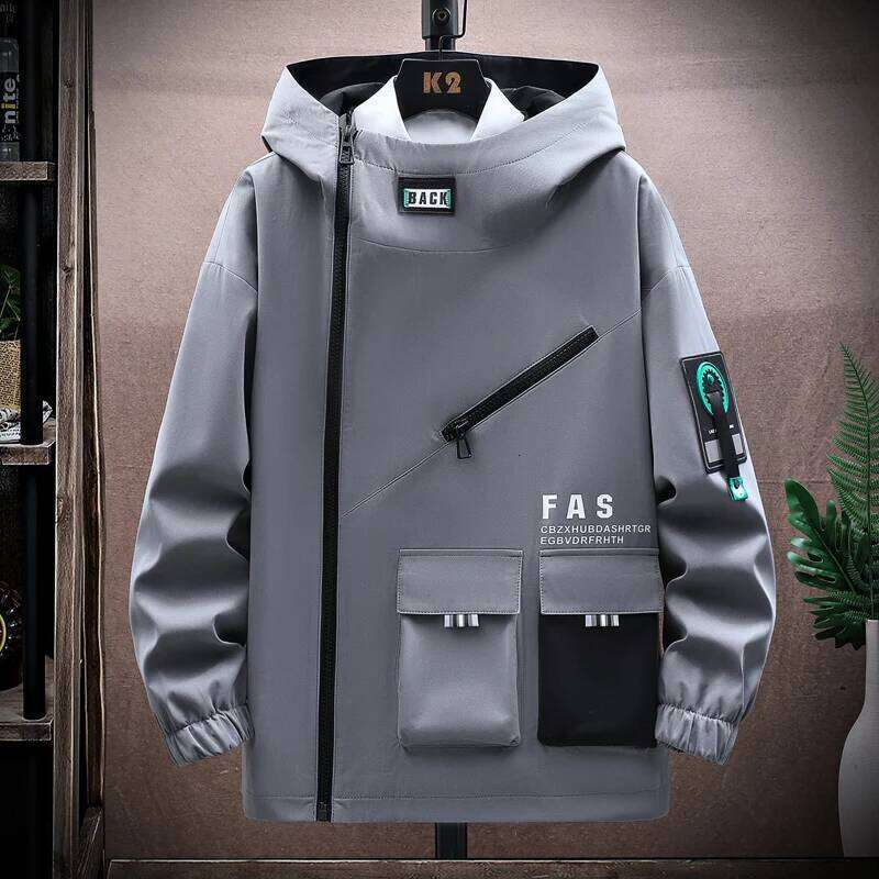 Zipper Men's Pilot Hooded Jacket Spring/Autumn Baseball Uniform Tide Card Loose Pullover Front Pocket Adding velvet Coat 26H0311
