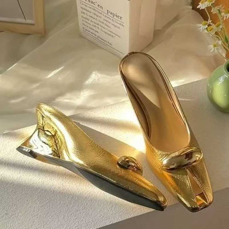 Square Toe Women Slippers Mules Sandals High Heels Shoes Woman Loafers 2025 Trend Designer Summer Shallow Soft Slides K260311