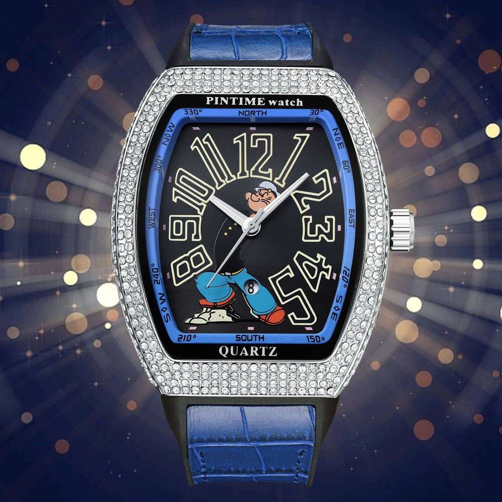 Fashion Men Moissanite Diamond Watch Shinning Iced Out Quartz Analog Waterproof Wristwatch Leather Band
