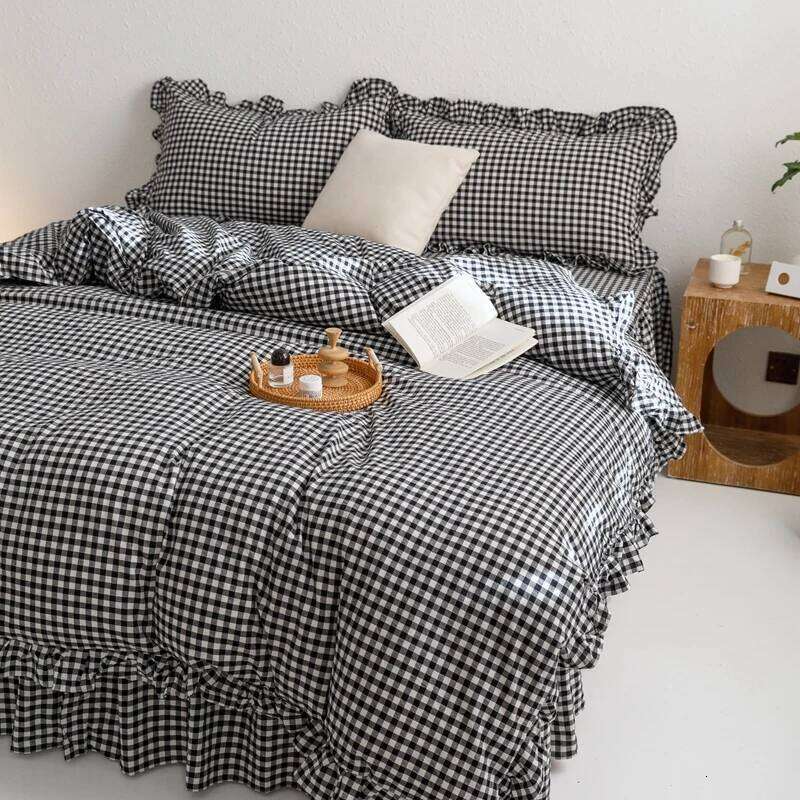 3-Piece Sheet Black Plaid Duvet Cover Set, Comfortable Bedding Set Bedspread for All Seasons H260311