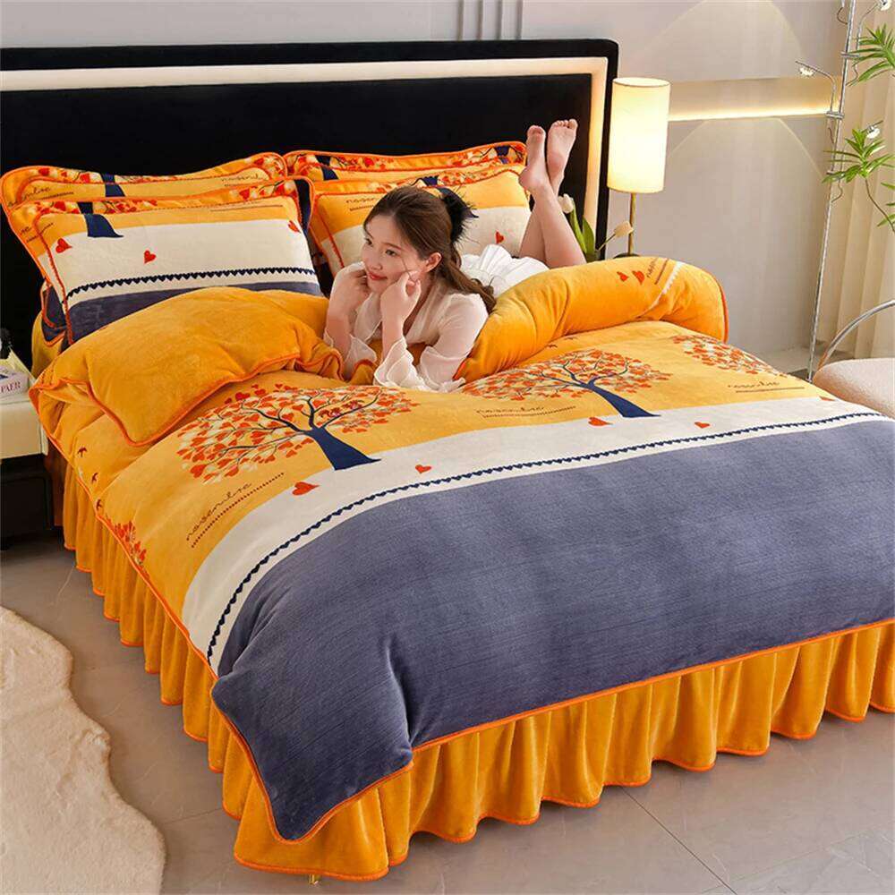 Light Milk Four-Piece Set Winter Thickened Quilt Warm Fleece Anti-static Duvet Cover Bed Sheet Bedding Sets H260311