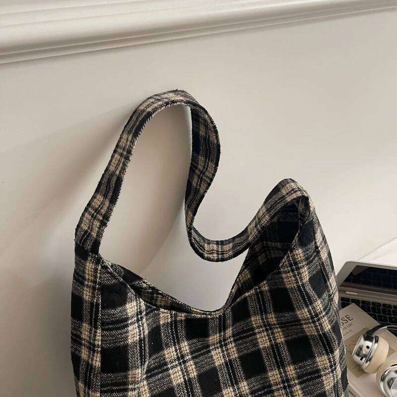 Stylish Checkered Hobo Retro Plaid Crossbody Bag Lightweight Canvas For Women Daily/Date | 2025 Fashion Trend XJ260311