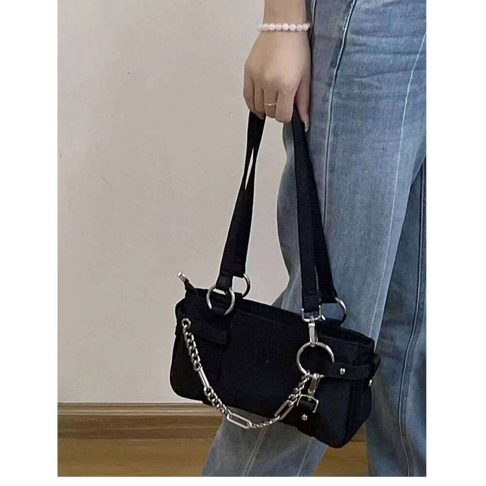Fashion Design Gothic Chain Ladies Underarm Bag Sweet Cool Y2k Women Square Shoulder Bags Black Pop Female Tote Handbag Purse XJ260311
