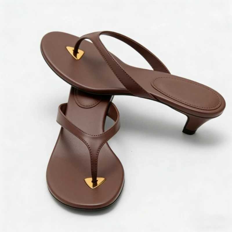 Summer Low Heel Flip Flops Women Concise Casual Beach Shoes High Heeled Sandals Brown Comfort Fashion Women K260311