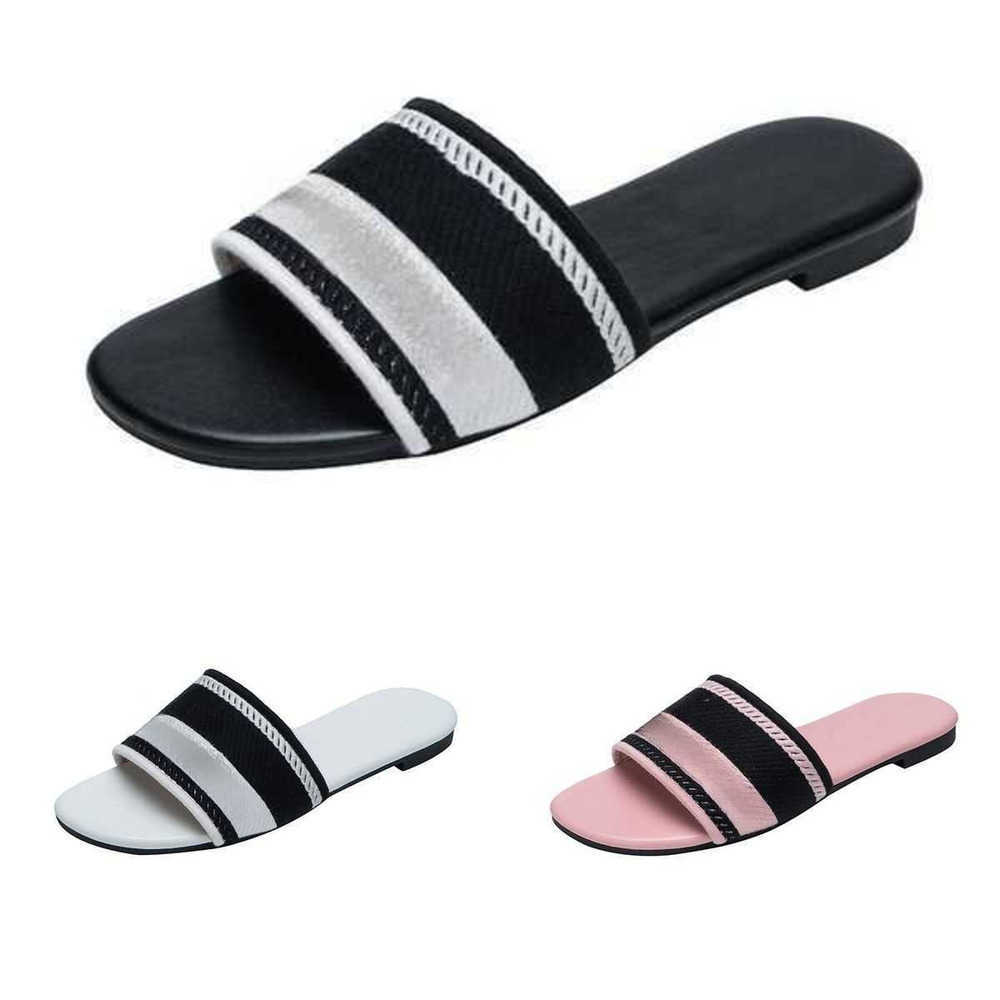 AAA Paris Embroidered C Dazzle Designer Slippers Womens Sandals Summer Beach Stripes Casual Flat Slippers Sliders women ladies flip flops Embroidery Luxury Mules