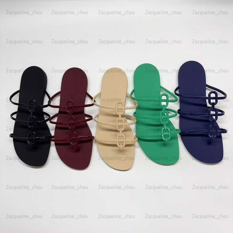Summer Women Rubber Slides Designer Slippers Fashion Beach Shoes Waterproof TPU Jelly Sandals Casual Chains Flip Flops Shoes Size 36-41