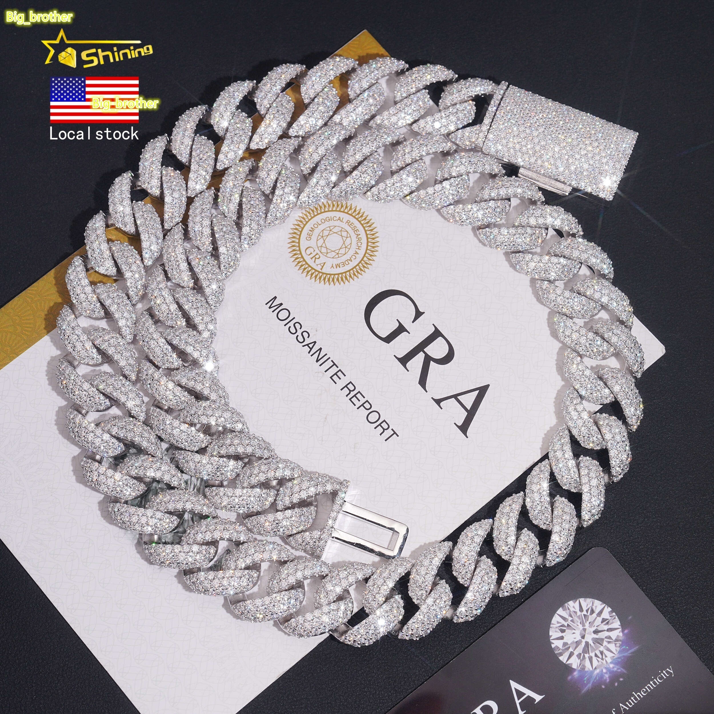 USA Local Fast Shipping Custom Hip Hop Jewelry S925 Sterling Silver d Color Vvs Moissanite 18mm Cuban Link Chain Necklace