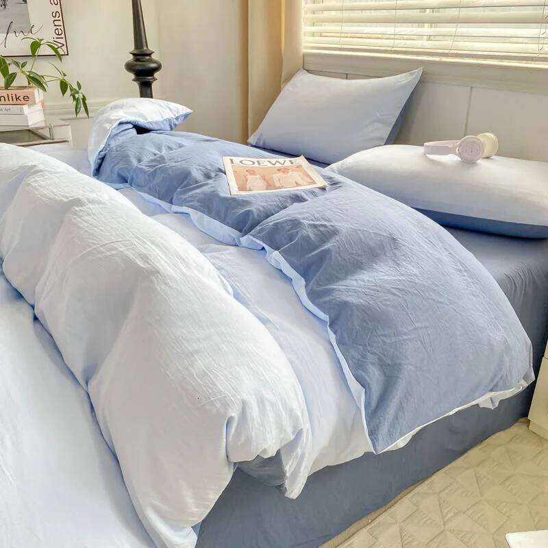 2025 new class A pure four-piece set small fresh solid color super soft washed cotton mattress bed sheet quilt cover H260311 - view 6