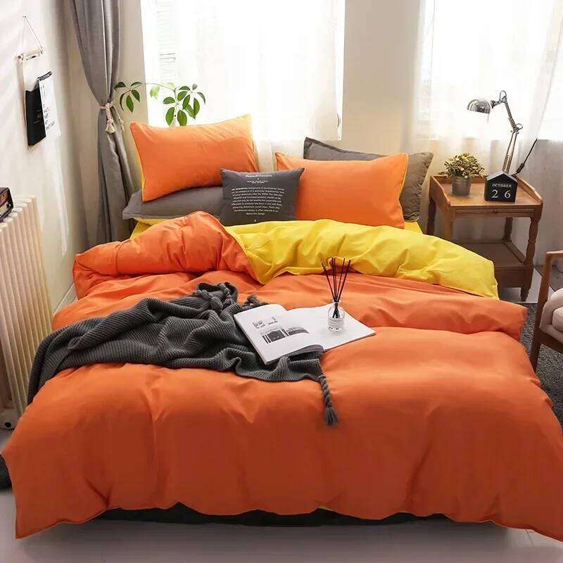 Nordic 3/4Pcs Solid Solor Bedding Set Home Duvet Sheet Quilt Cover AB Side Bedroom Decor Queen King Size H260311