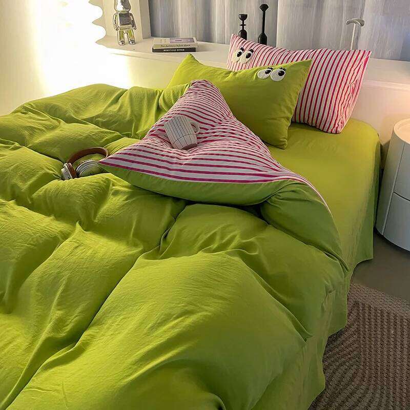 Stripe Washed Cotton Bedding Pillowcase bed sheet Full Size Linen Duvet Cover Set Queen/King Double Single Bed H260311 - view 5
