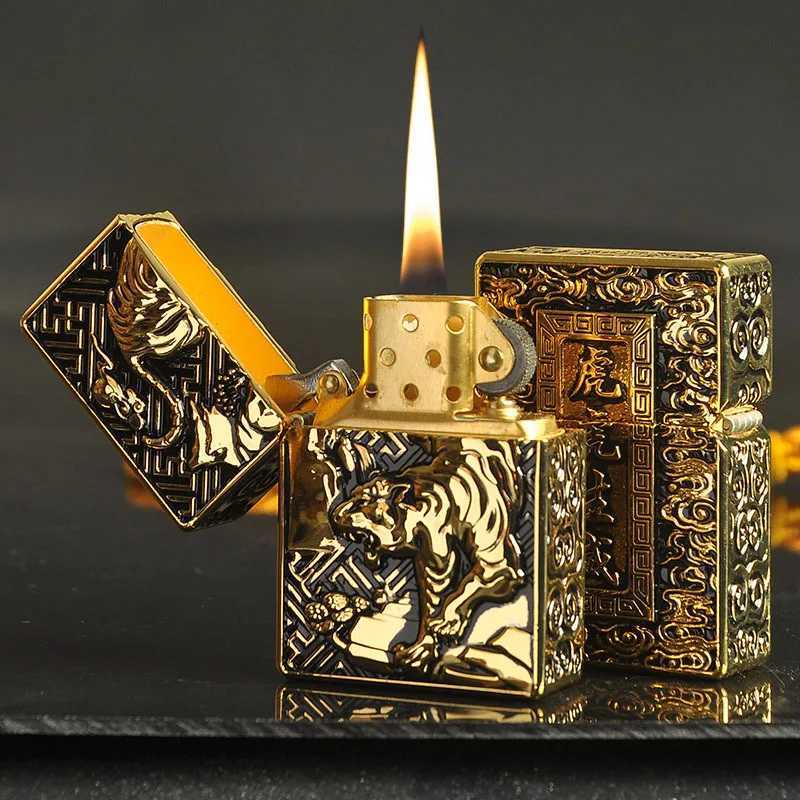 Kerosene Lighter Personalized Armor Tiger-huge Power Windproof Lighter Creative Mens Gadget Gift Lighter N260311