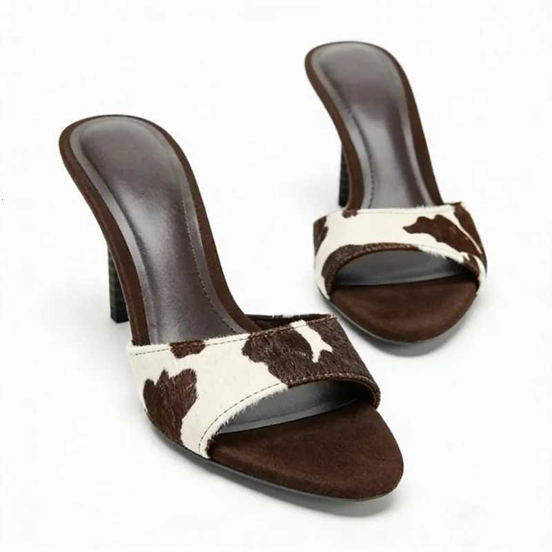Suede Design Thin Heels Women Elegant High Heels Slide Female Summer Fashion Sandals Ladies Pantuflas Mujer K260311