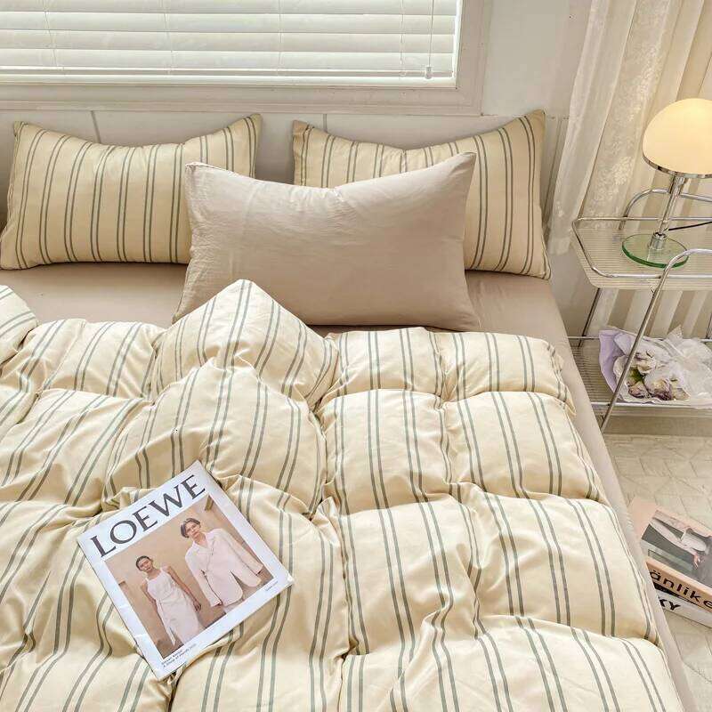Stripe Bedding Set INS Style Twin Queen Size Duvet Cover Flat Sheet Pillowcase Bed Linen Kids Adult Comforter Sets Home Textile H260311