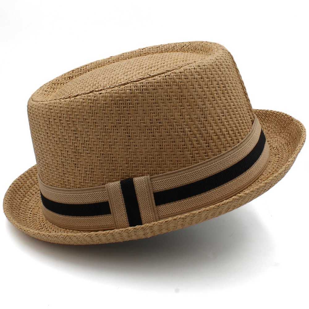 Men Wen Classical Straw Pork Pie Hats Fe Sunhats Trilby Caps Summer Boater Beach Outdoor Travel Party Size US 7 1/4 UK L X2603111