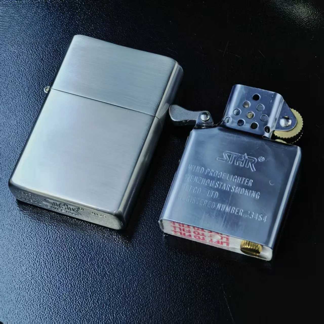 STAR 304 Stainless Steel Fuel Lighter Classic Windproof Grinding Wheel Lighter Cigarette Accessories Mens Gift N260311