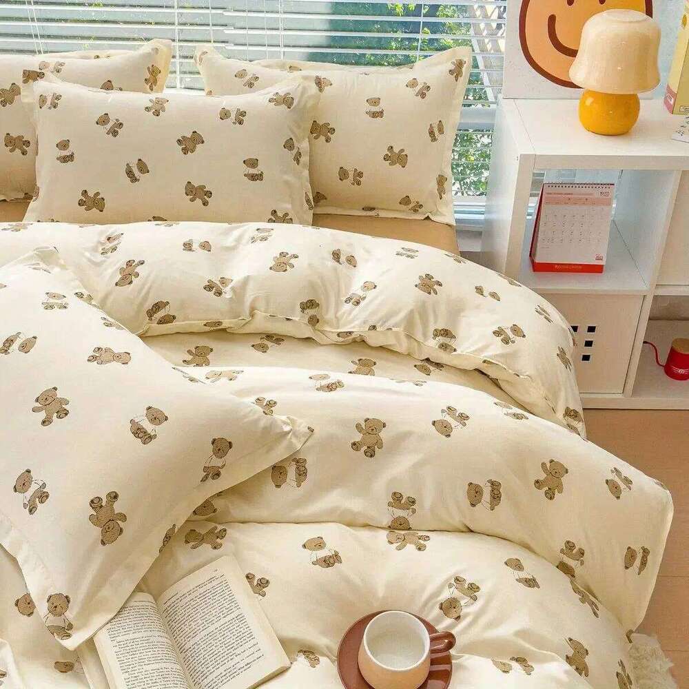 Cute Bear Bedding Set No Filler Ins Korean Style Duvet Cover Pillowcase 2024 New Single Full Size Kids Adult Soft Bed Linen H260311