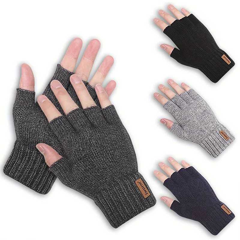 1Pair Knitted Thick Thermal Half Finger Gloves Women Men Winter Outdoor Driving Fingerless Glove Mountaineering Gloves M260311