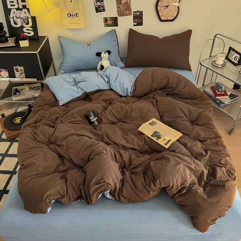 Washed Cotton Bedding with Pillowcase bed sheet Full Size Linen Duvet Cover Set Queen/King Double Single Bed H260311