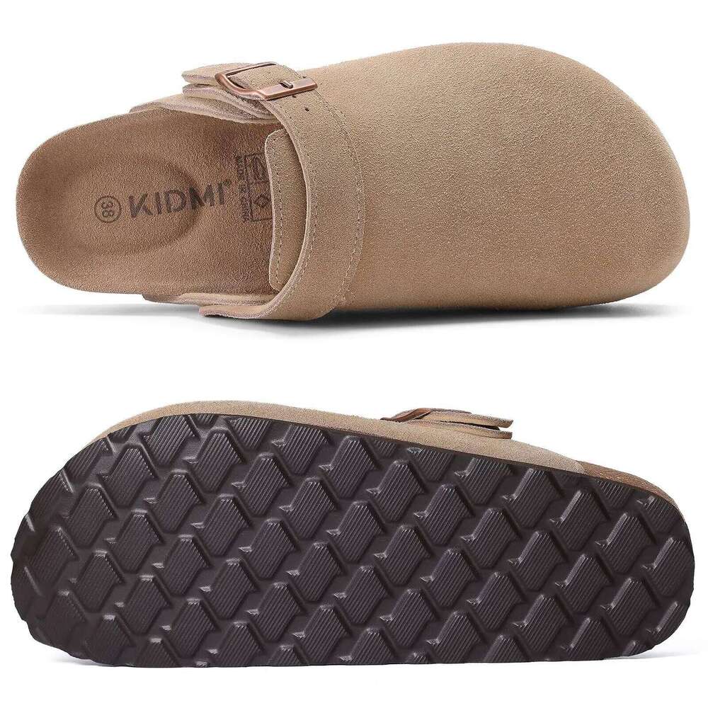 Crestar New Brooklyn Women's Suede Clogs Cork Footbed Cow Leather Mules With Adjustable Slingback Fashion Slip on Potato Shoes