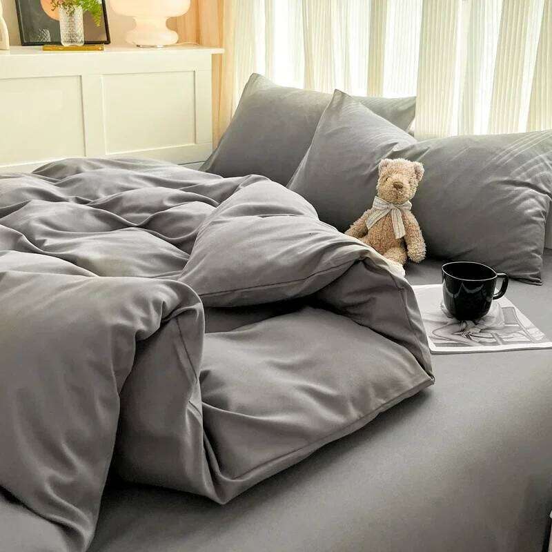 Solid Color Brushed Fabric Duvet Pillowcase Bedding Set Bed Sheet Quilt Cover Single Queen King Size 4 Pieces Sets H260311