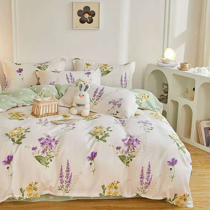 4 Pieces Bedding Country Romantic Lavender Flower Duvet Purple Yellow Floral Quilt Cover Microfiber Bedspread Set H260311