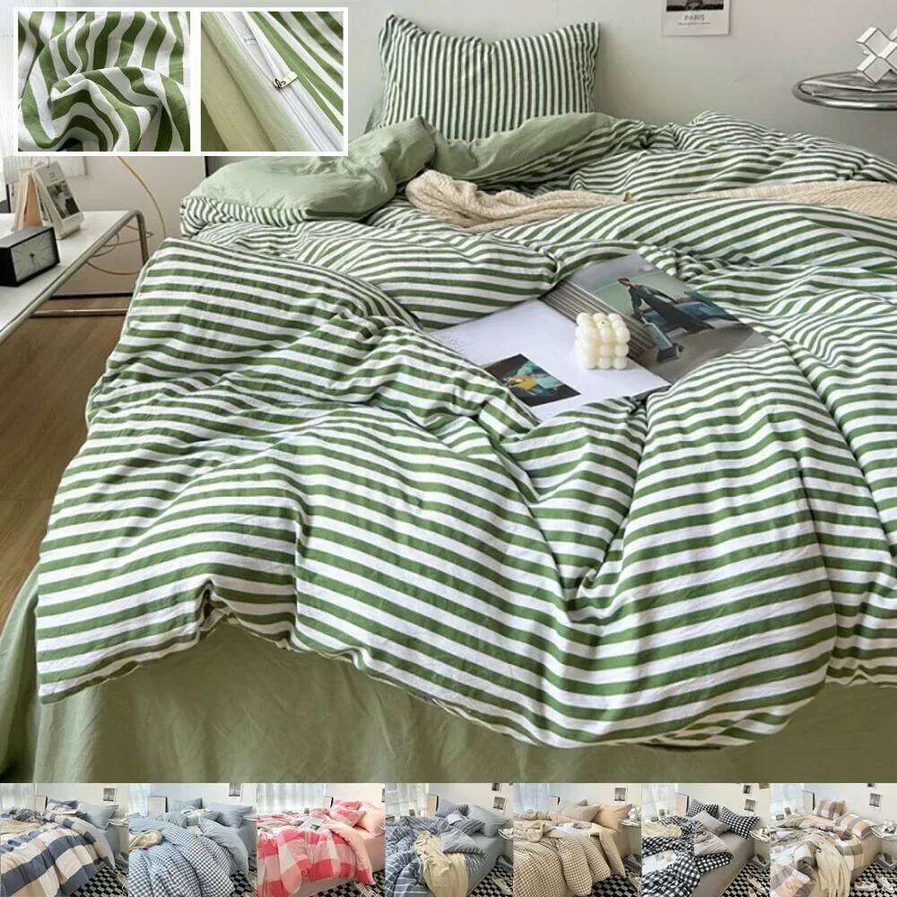 3/4PCS Striped Plaid Duvet Cover with Sheet 2Pillowcases Soft Skin Friendly No Filling Warm Twin Full Queen Size Bedding Set H260311