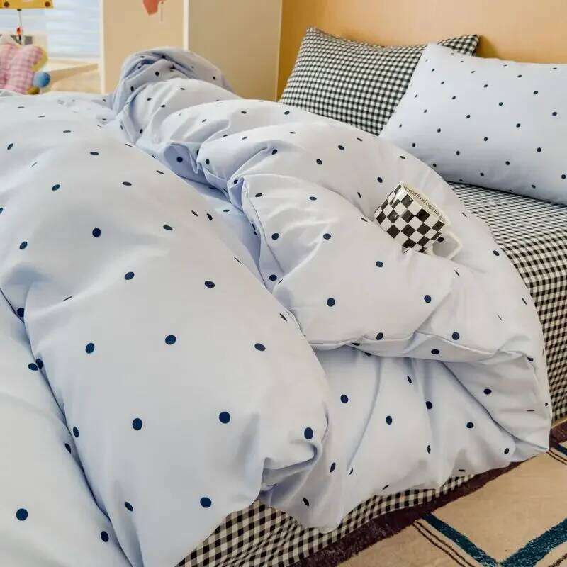 Ins Simple Blue Dot Bedding Sets 2025 New Girls Bed Sheet Four Piece With Pillowcases Dormitory Quilt Set No Filling H260311