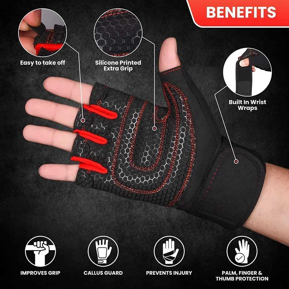 Fitness Half Finger Gloves Men Women Weight Lifting Gloves with Wrist Support Riding Non Slip Horizontal Bar Exercise Training M260311