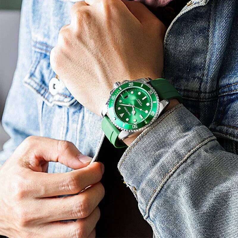 High Quality Black Green Dial Sports Men's Watch 30M Waterproof Fashion Quartz Silicone Wristwatch Watches For Men Reloj Hombre
