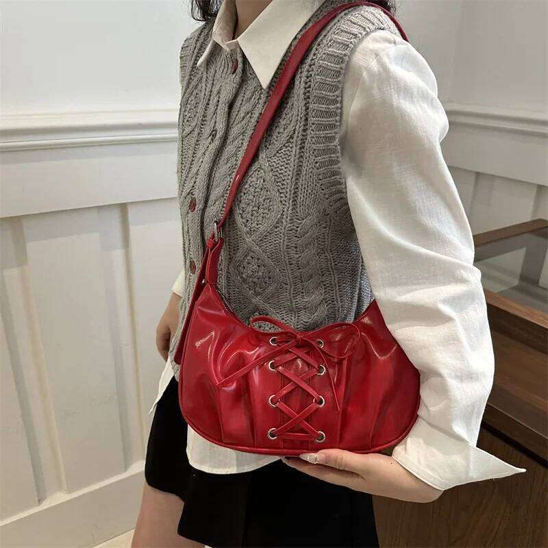 Sweet Bowknot Cool Girls Underarm Bags Pleated Design Women's Shoulder Crossbody Bag Simple Soft Pu Female Handbags Purse XJ260311