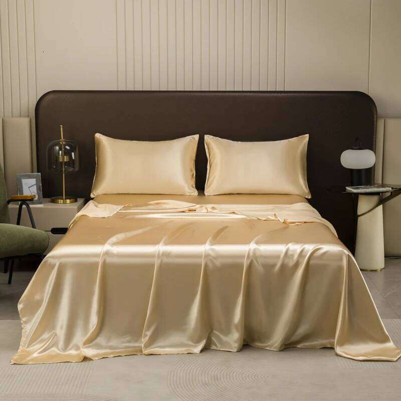 Opulent Solid Color Satin Bedding Set,Includes Flat Fitted Sheet, Pillowcases, Linens for a Royal Sleep Experience H260311 - view 7