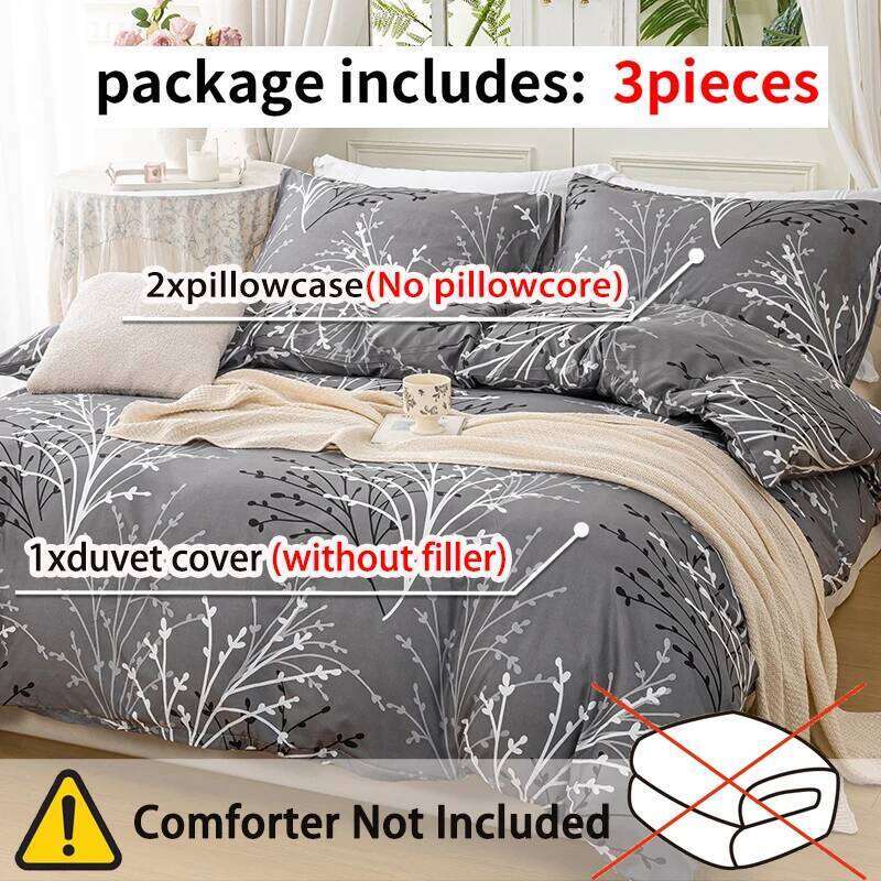 3pcs/set Leaf Floral Pattern Set1 & 2 PillowcaseSoft And Skin-Friendly Duvet Cover Bedding Set For Hom H260311 - view 6