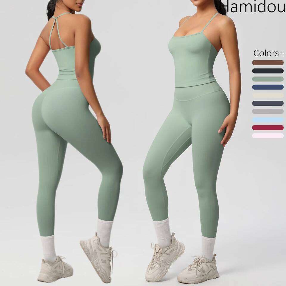Halter Yoga Top Set Fitness Suit Training Sleeveless Sport Gym Tops Crossover Sports Underwear Tummy Control Slimming 26H0311